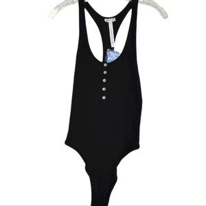 Free People Intimately Ribbed Racerback Tank Bodysuit Black Size M